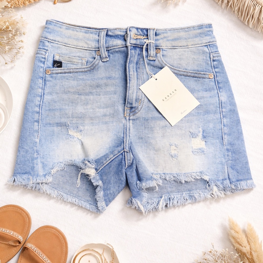 KANCAN Light Blue Distressed Denim Women's Shorts